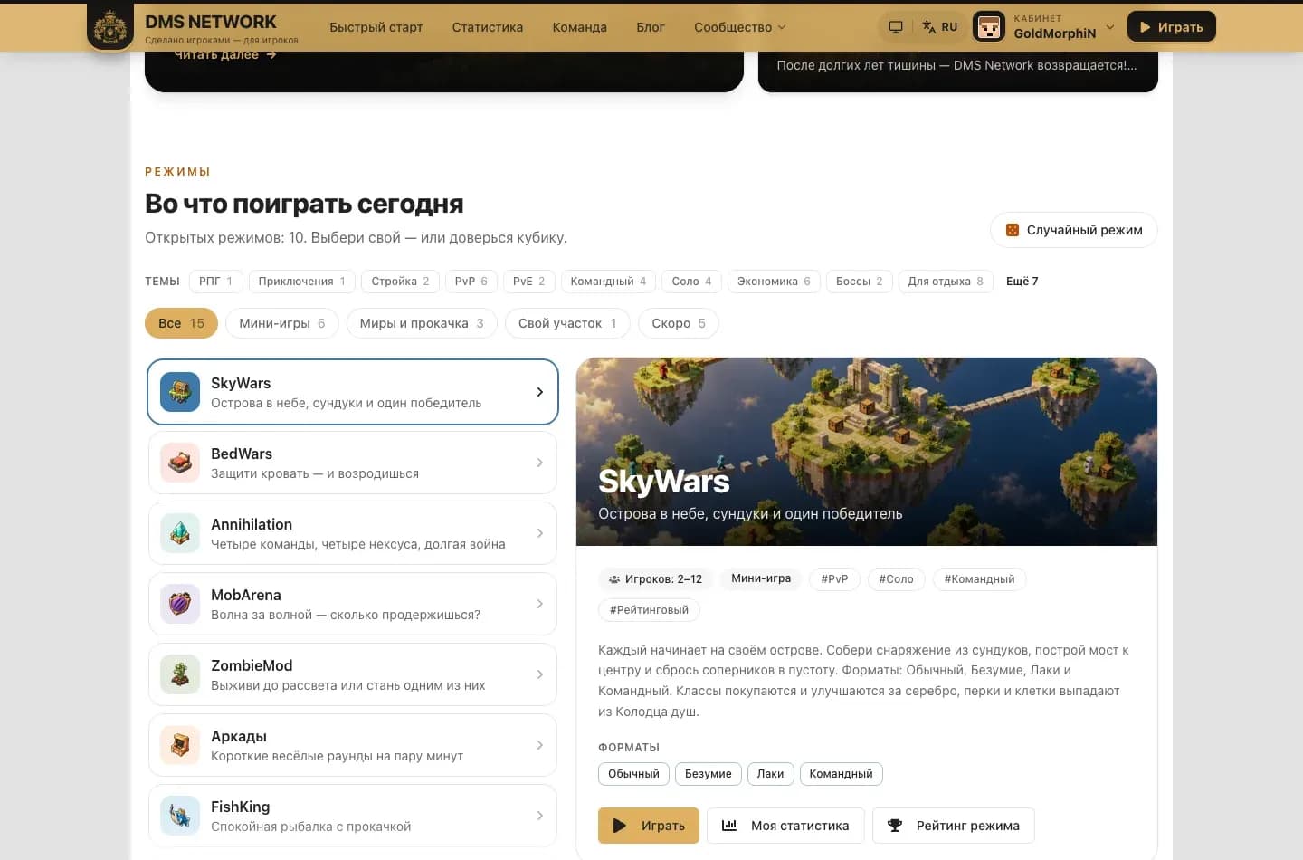 Каталог режимов